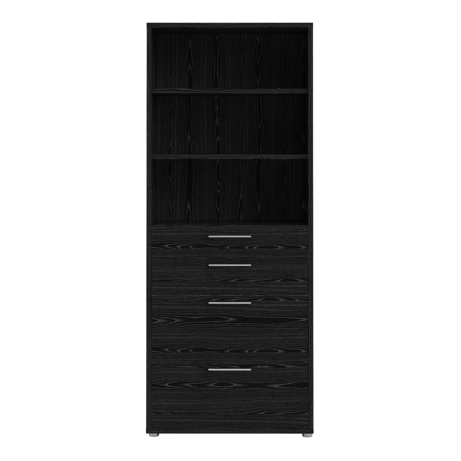 Furniture To Go Prima Bookcase 2 Shelves with 2 Drawers + 2 File Drawers in Black Woodgrain