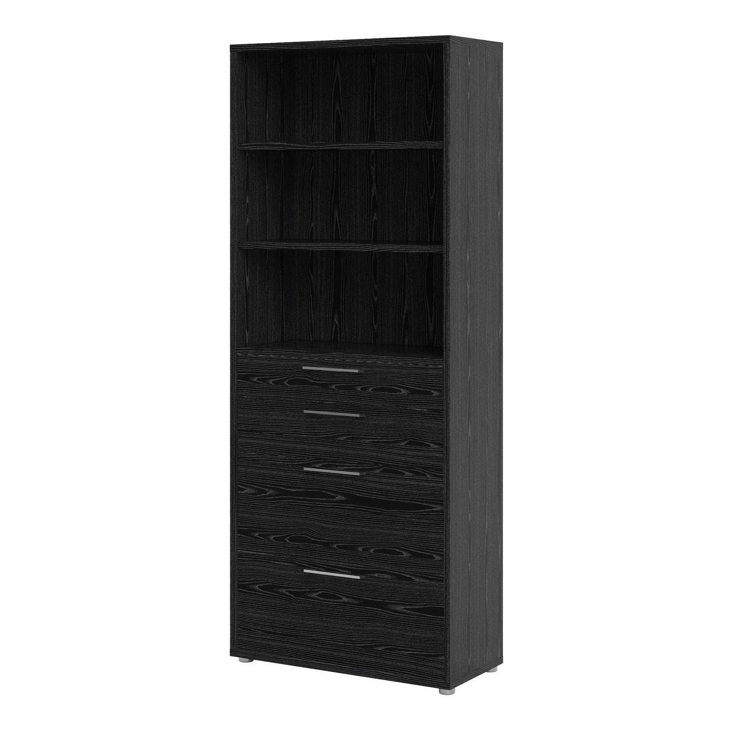 Furniture To Go Prima Bookcase 2 Shelves with 2 Drawers + 2 File Drawers in Black Woodgrain