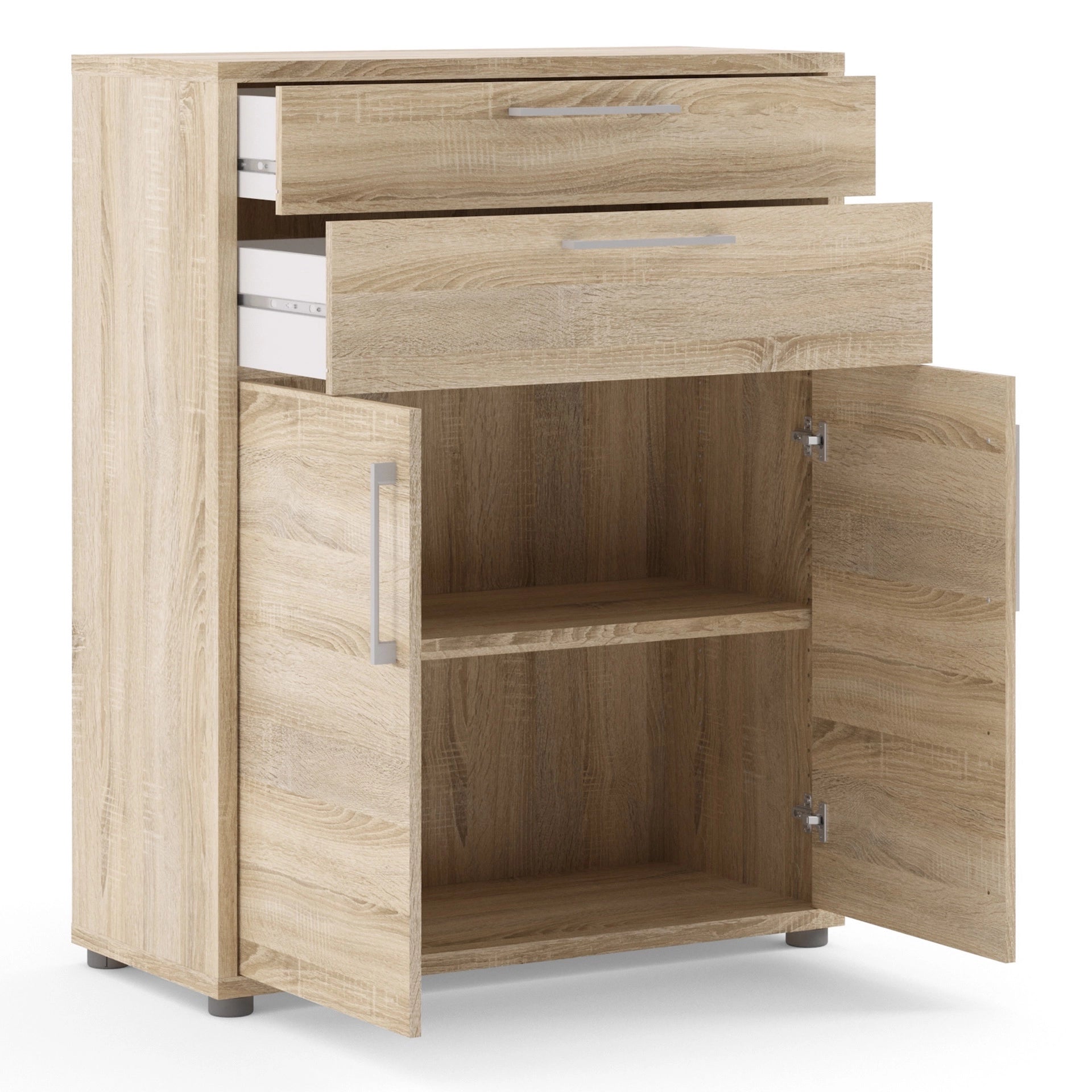 Furniture To Go Prima Bookcase 1 Shelf with 2 Drawers & 2 Doors in Oak