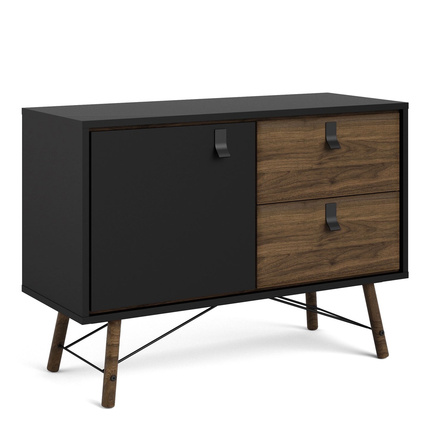 Furniture To Go Ry Sideboard with 1 Door + 2 Drawers Matt Black Walnut