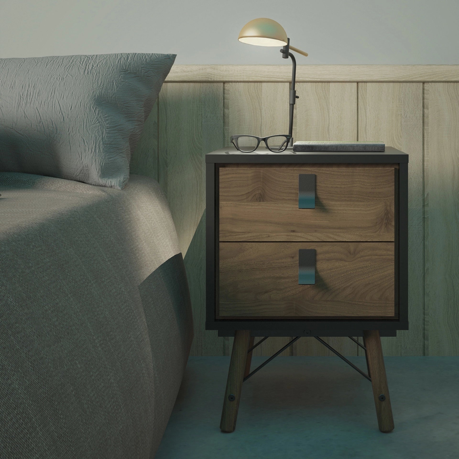 Furniture To Go Ry Bedside Cabinet 2 Drawer in Matt Black Walnut