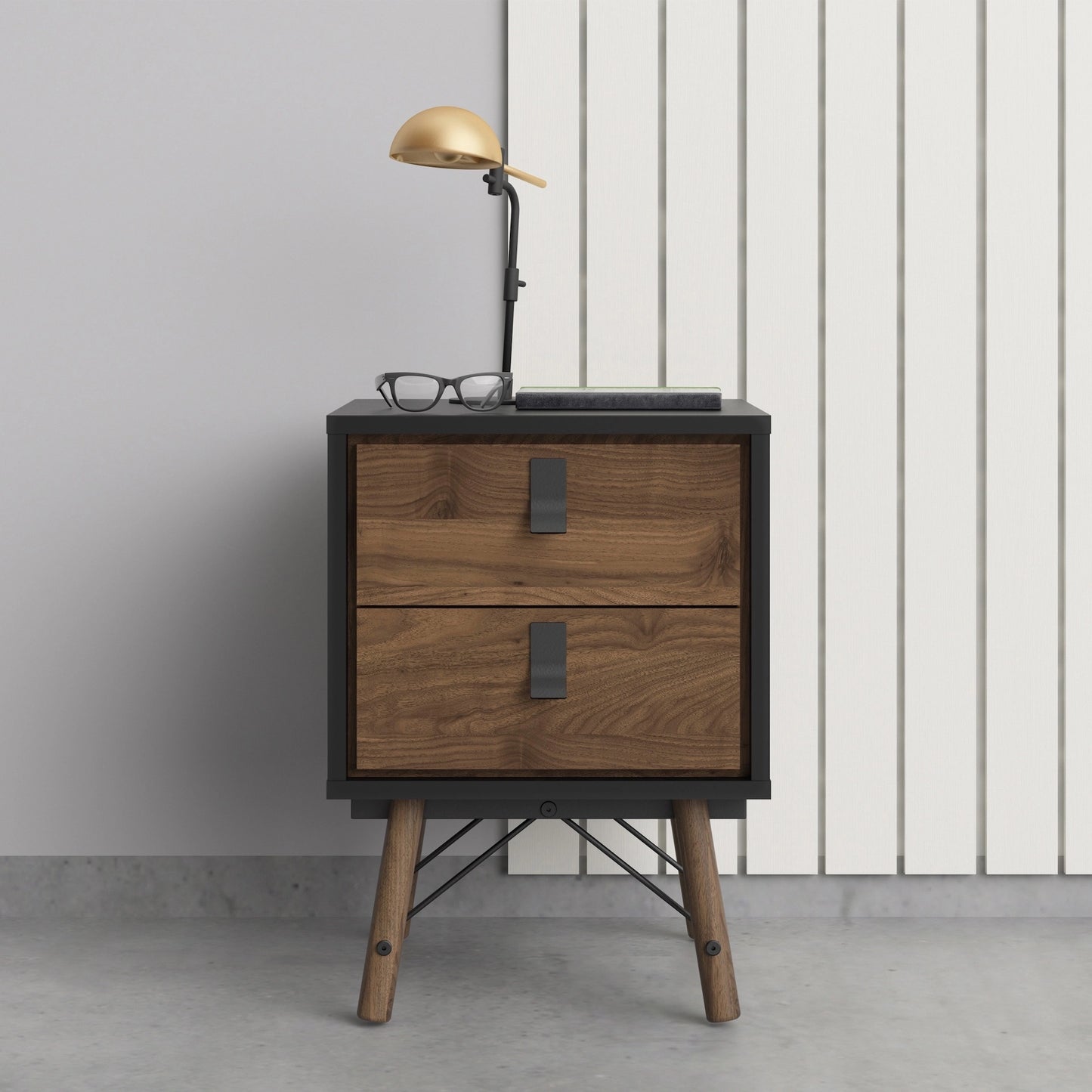 Furniture To Go Ry Bedside Cabinet 2 Drawer in Matt Black Walnut