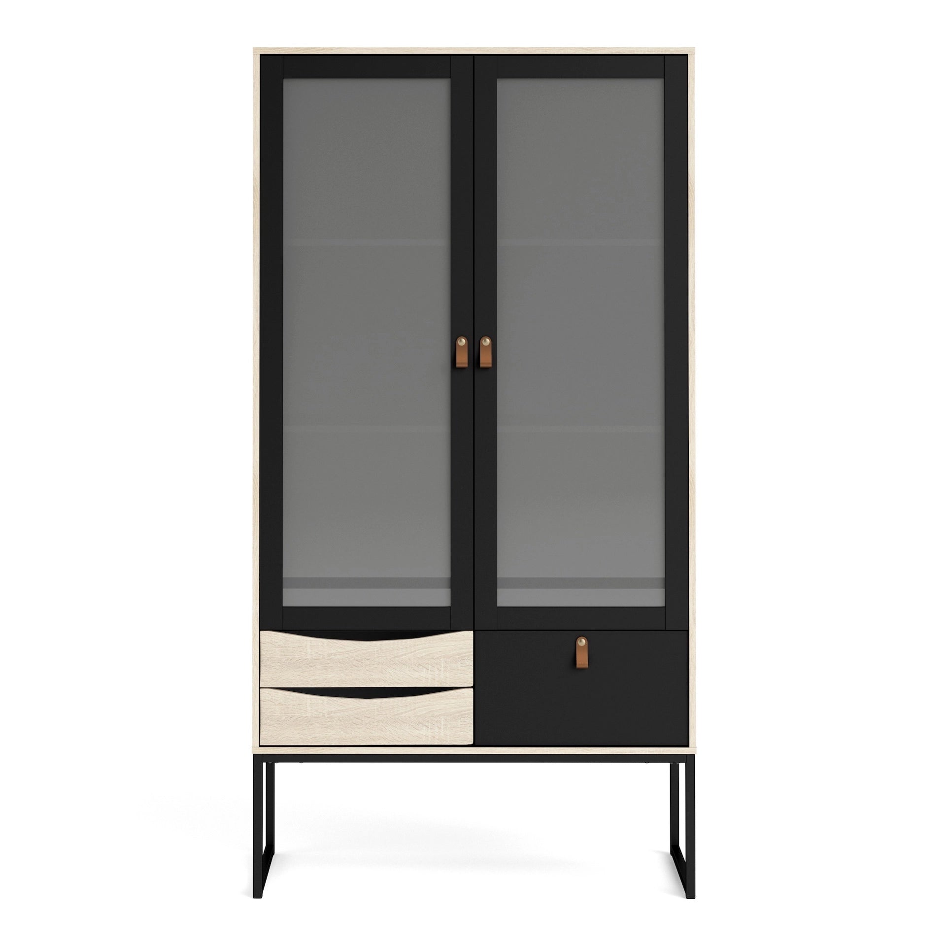 Furniture To Go Stubbe China Cabinet 2 Frame Doors + 3 Drawers in Matt Black Oak