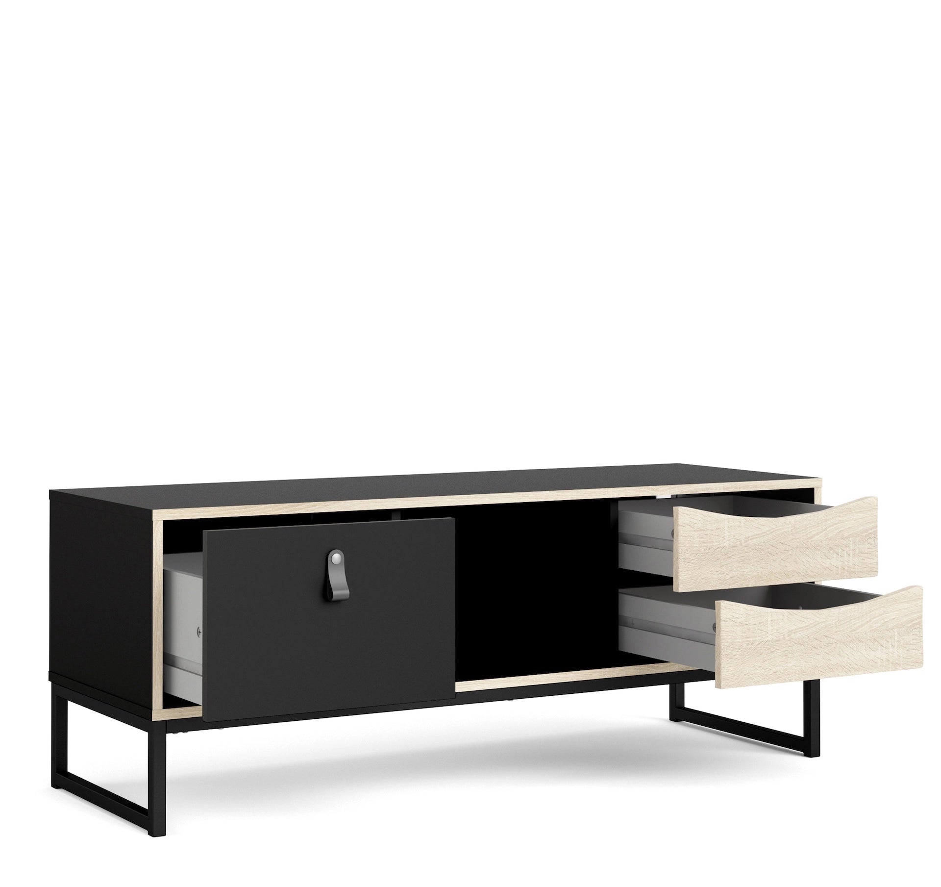 Furniture To Go Stubbe TV Unit 1+2 Drawers & Open Shelf in Matt Black Oak