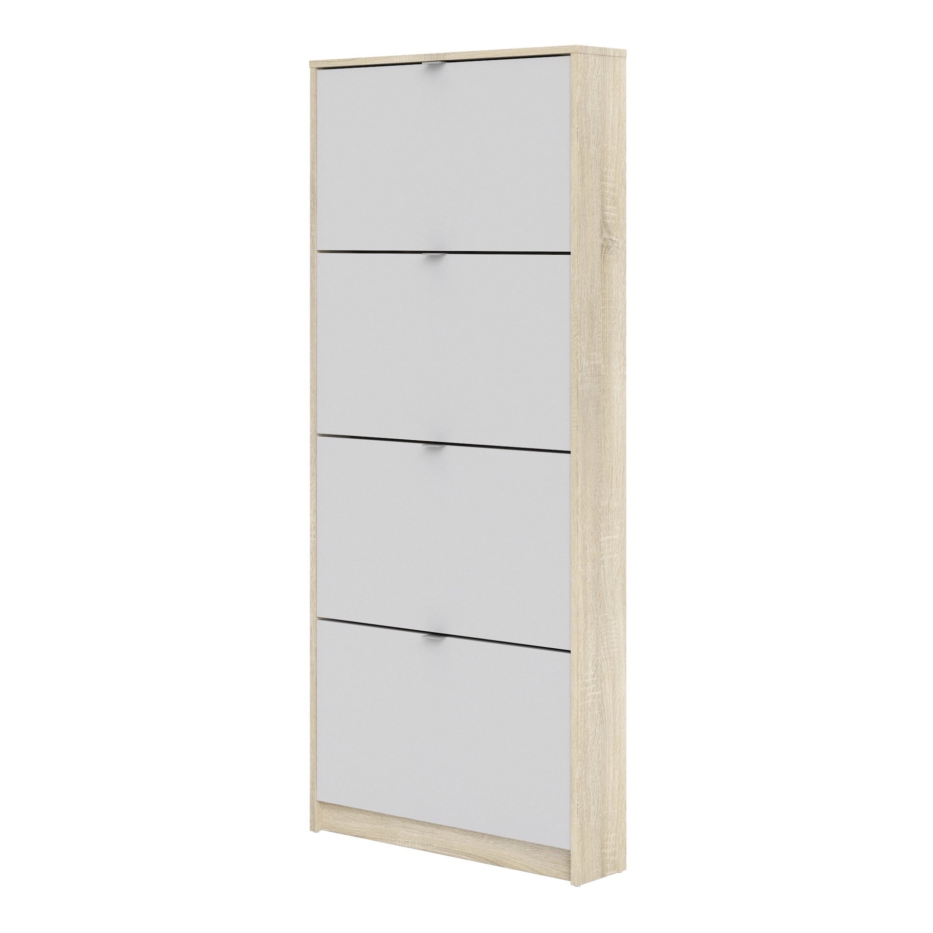Furniture To Go Shoes Shoe Cabinet W. 4 Tilting Doors & 1 Layer Oak Structure White