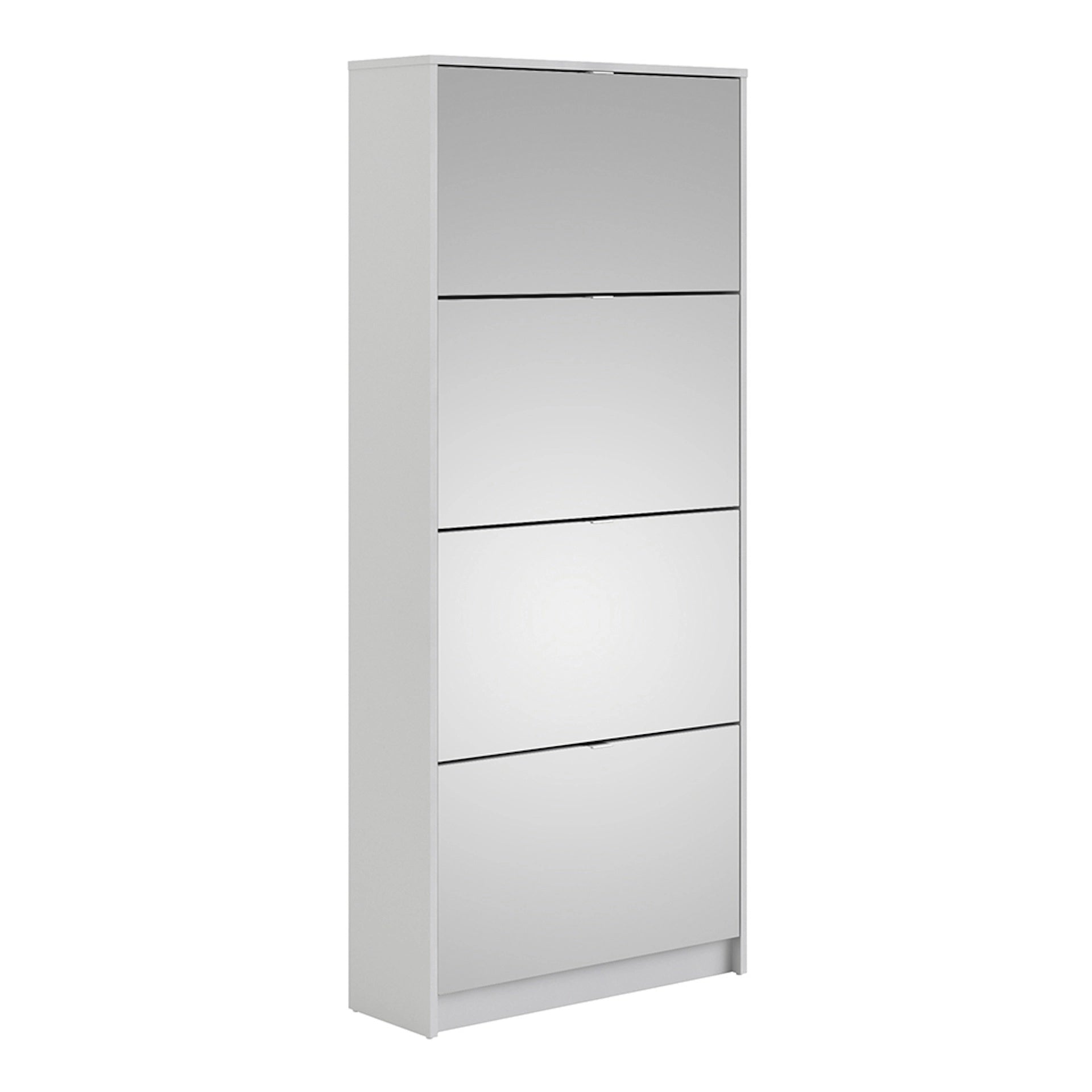 Furniture To Go Shoes Shoe Cabinet W. 4 Mirror Tilting Doors & 2 Layers in White