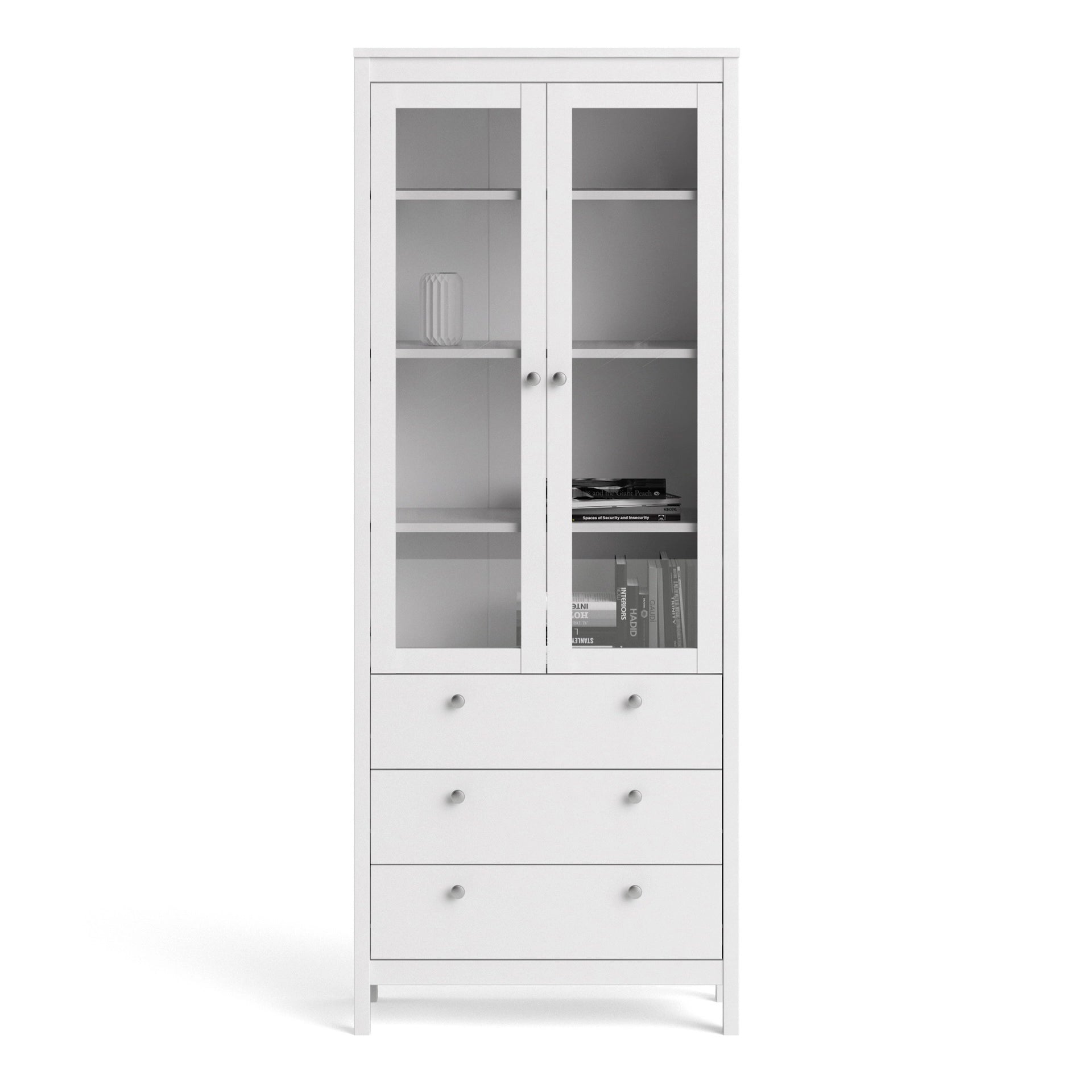 Furniture To Go Madrid China Cabinet 2 Doors W/Glass + 3 Drawers in White
