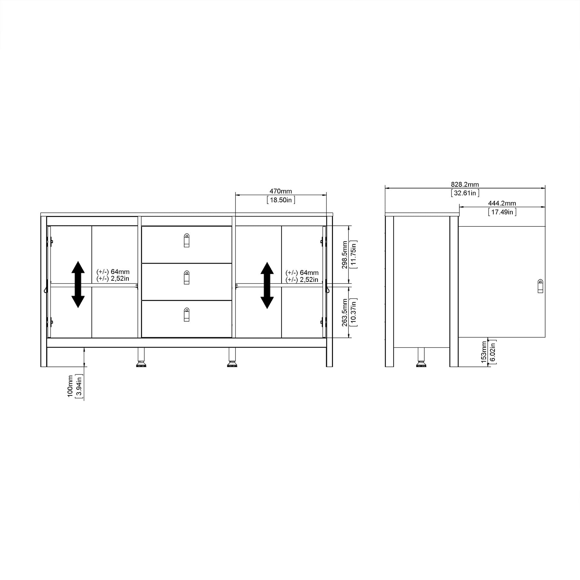Furniture To Go Madrid Sideboard 2 Doors + 3 Drawers in Matt Black