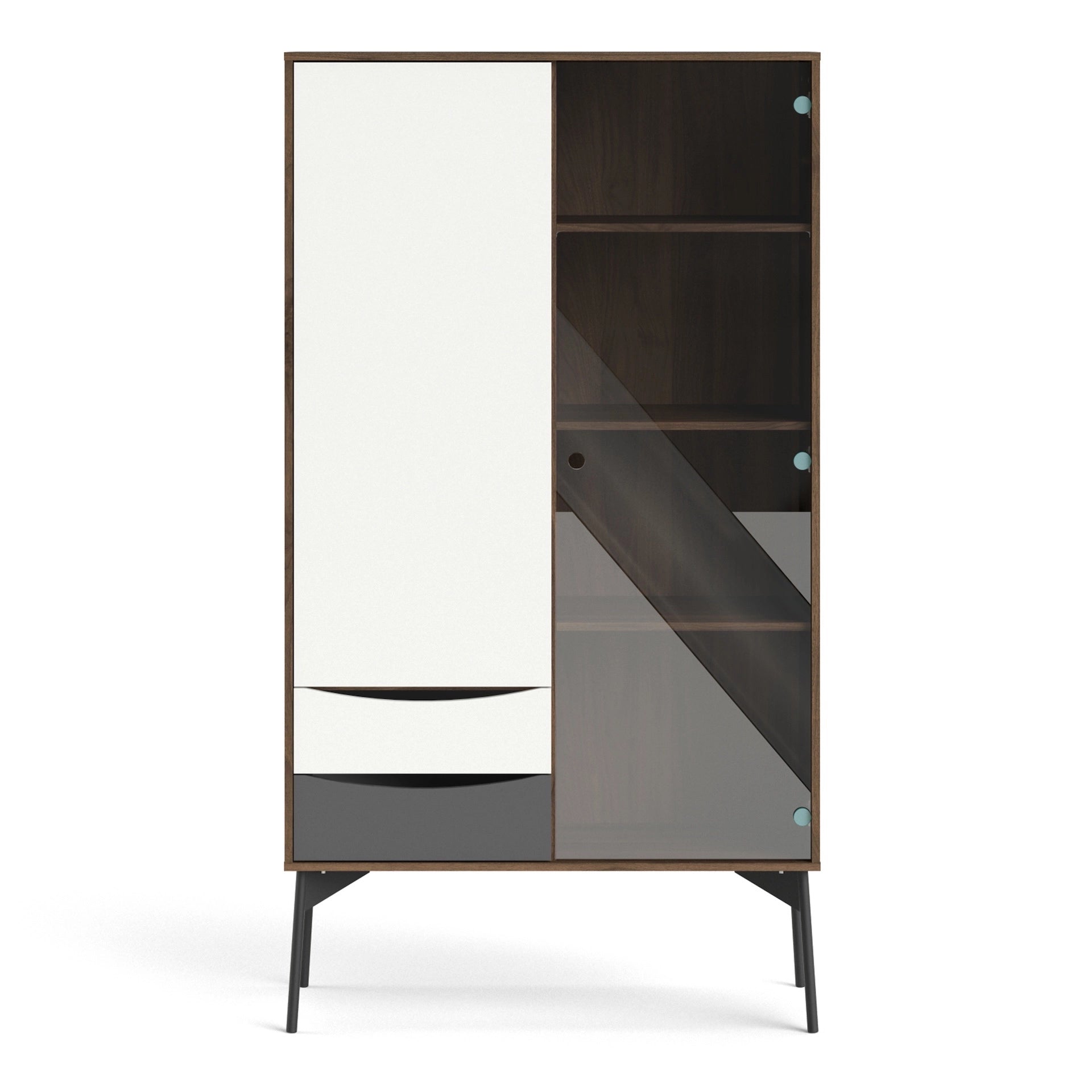 Furniture To Go Fur China Cabinet 1 Door + 1 Glass Door + 2 Drawers in Grey, White & Walnut