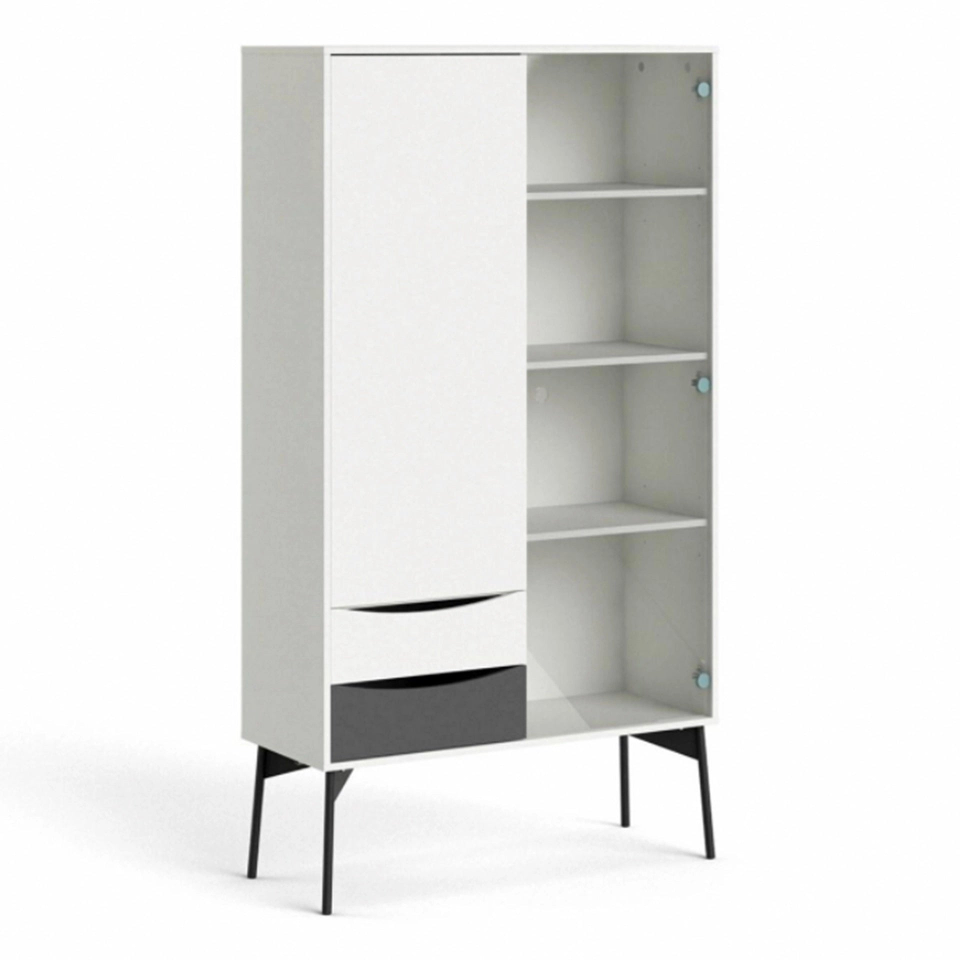 Furniture To Go Fur China Cabinet 1 Door + 1 Glass Door + 2 Drawers in Grey & White