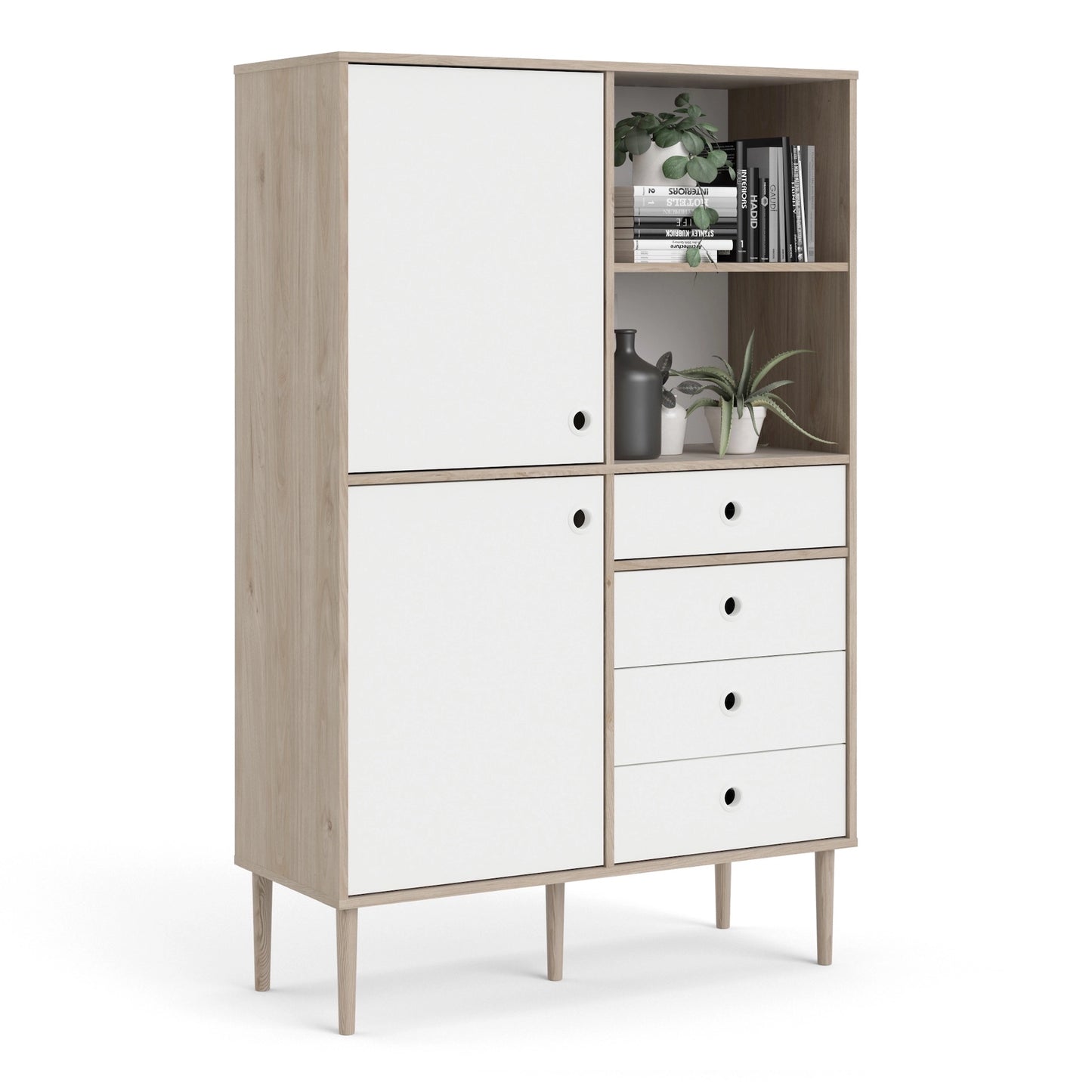 Furniture To Go Rome Bookcase 2 Doors + 4 Drawers in Jackson Hickory Oak with Matt White