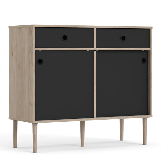 Furniture To Go Rome Sideboard 2 Sliding Doors + 2 Drawers in Jackson Hickory Oak with Matt Black