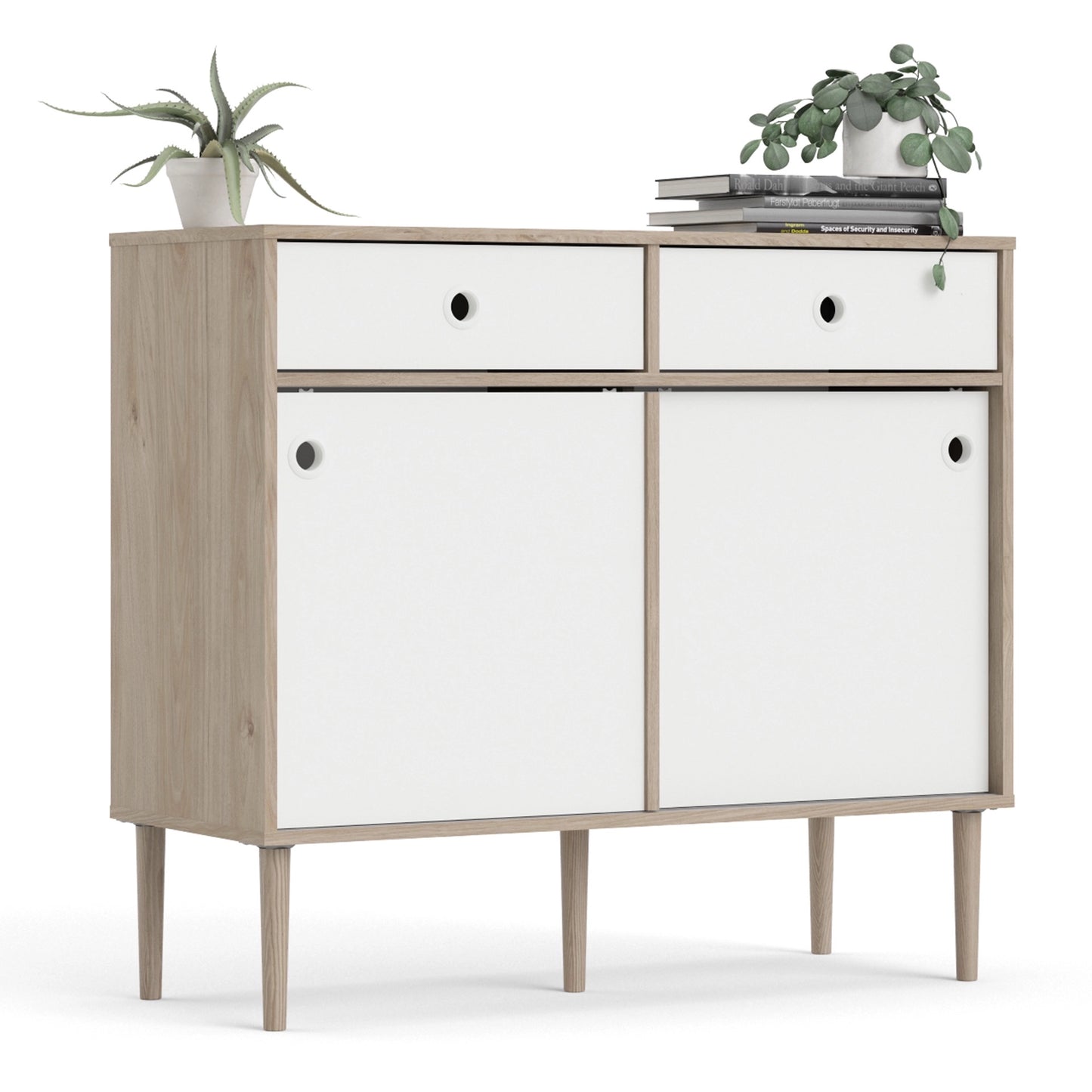 Furniture To Go Rome Sideboard 2 Sliding Doors + 2 Drawers in Jackson Hickory Oak with Matt White