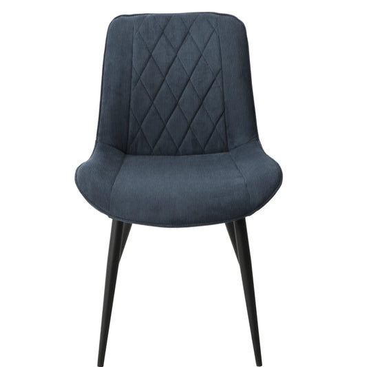 Core Products Aspen Diamond Stitch Blue Cord Fabric Dining Chair, Black Tapered Legs (Pair)