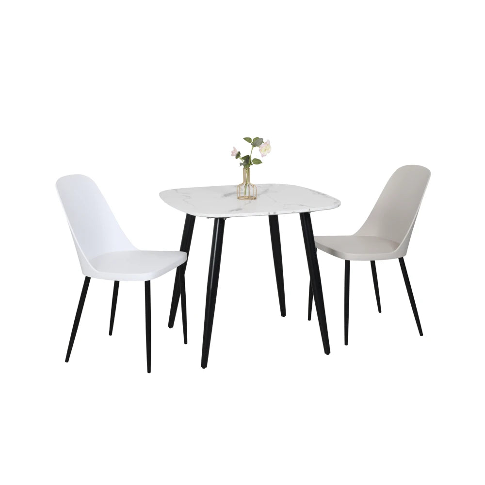 Core Products Aspen Square Dining Table, White Painted Top With Black Tapered Legs