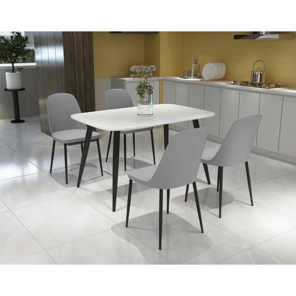Core Products Aspen Rectangular Dining Table, White Painted Top With Black Tapered Legs