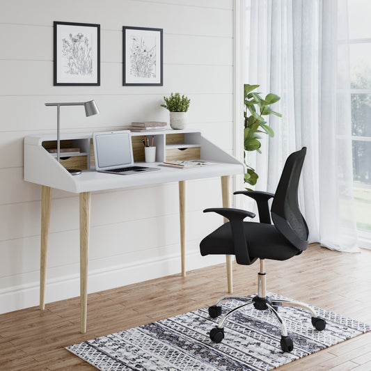 Alphason Yeovil Office Desk, White & Light Oak