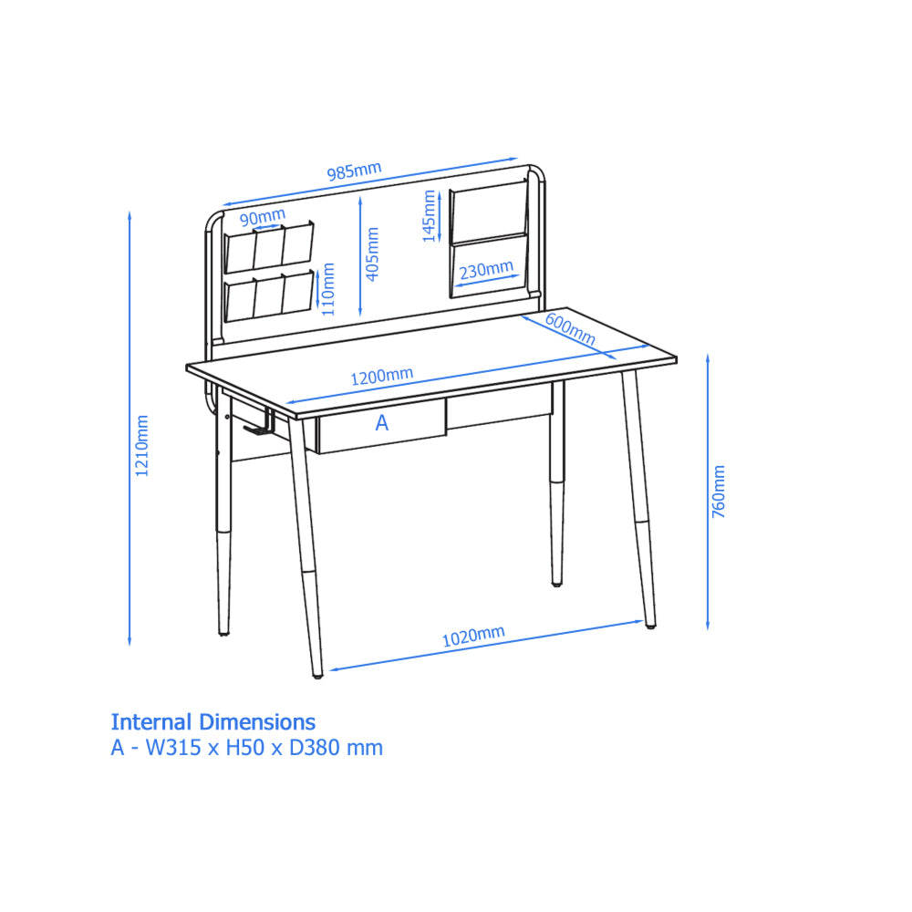Alphason Freemont Office Desk,  White With Black Fabric Storage