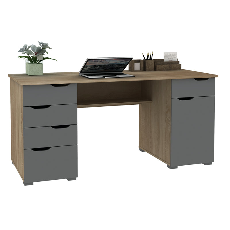 Alphason Kentucky Office Desk, Light Oak and Grey