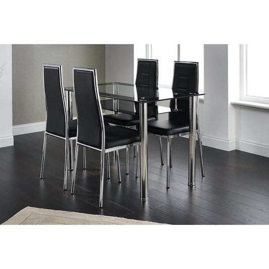 Heartlands Furniture Andora Dining Set with 4 Chairs Chrome & Black