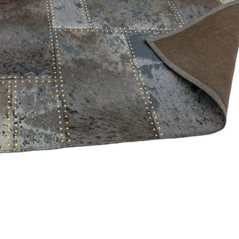 Asiatic Xylo Hand Sewn Cowhide Grey Black Studs Rug