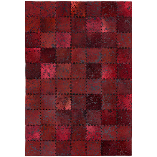 Asiatic Xylo Hand Sewn Cowhide Red Cross Stitch Rug