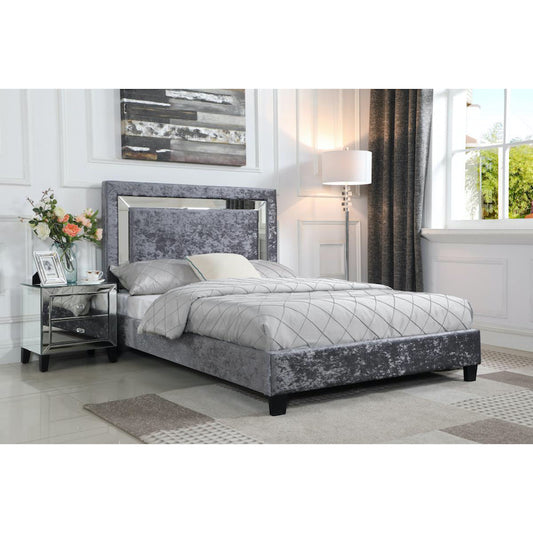 Heartlands Furniture Agustina Crushed Velvet Double Bed Silver with Mirror