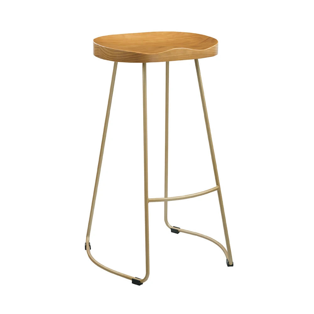 LPD Furniture Bailey Pine Wood Seat Gold Effect Leg Bar Stool, Gold