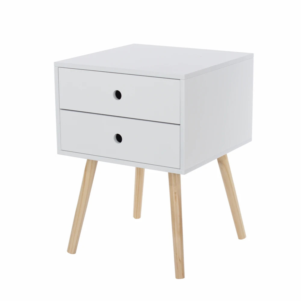 Core Products Options White Scandia, 2 Drawer & Wood Legs Bedside Cabinet