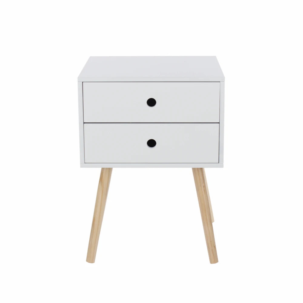 Core Products Options White Scandia, 2 Drawer & Wood Legs Bedside Cabinet