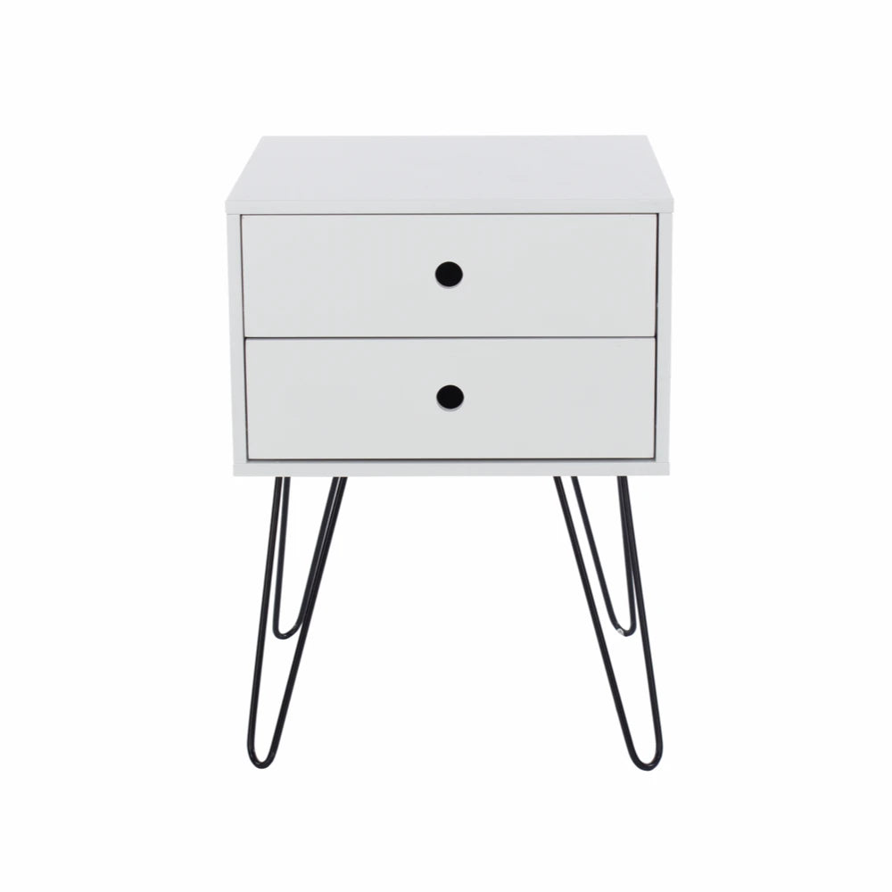 Core Products Options White Telford, White & Metal 2 Drawer Bedside Cabinet