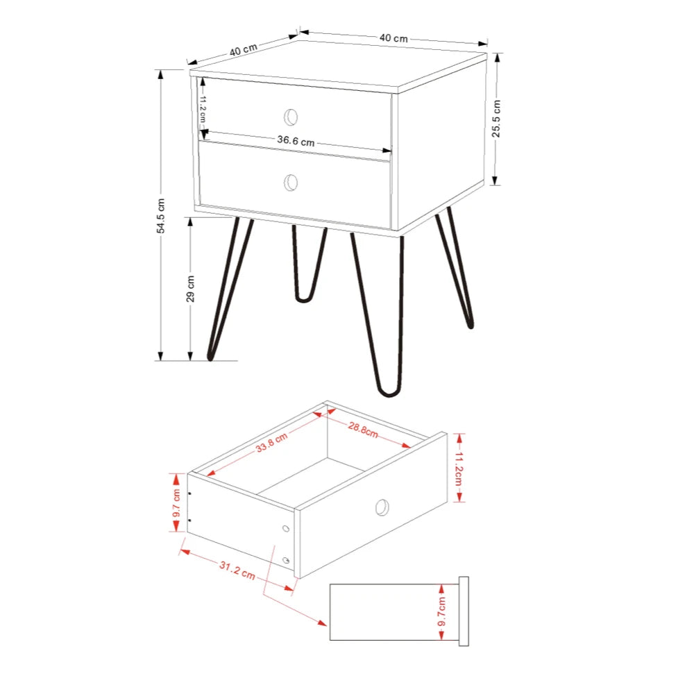 Core Products Options White Telford, White & Metal 2 Drawer Bedside Cabinet