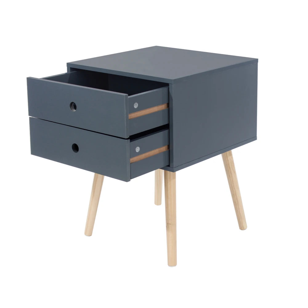 Core Products Options Blue Scandia, 2 Drawer & Wood Legs Bedside Cabinet