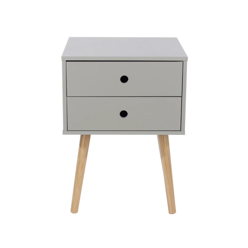 Core Products Options Grey Scandia, 2 Drawer & Wood Legs Bedside Cabinet