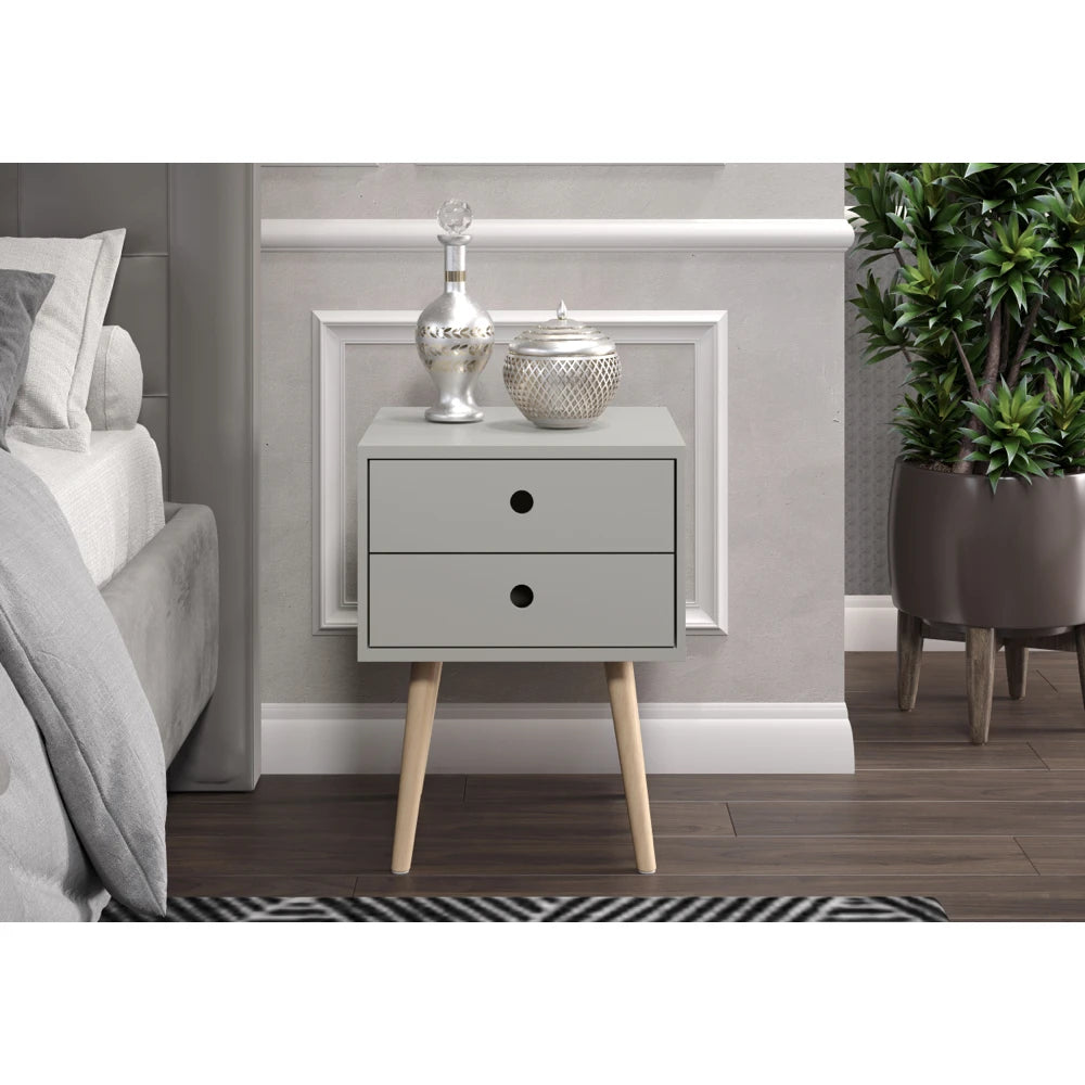 Core Products Options Grey Scandia, 2 Drawer & Wood Legs Bedside Cabinet