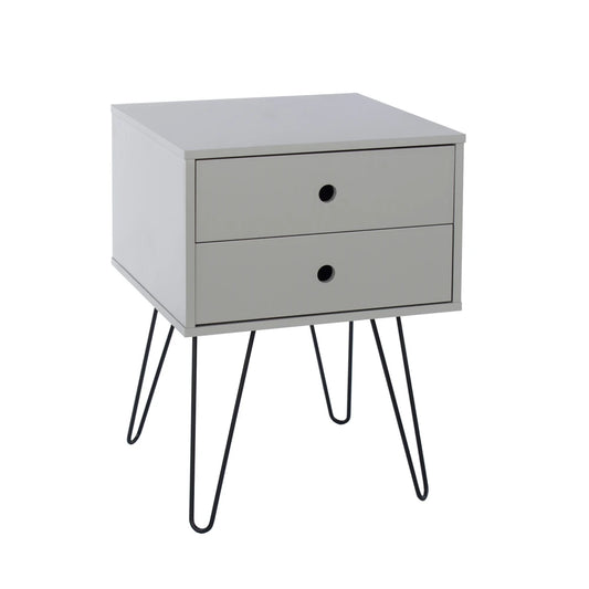 Core Products Options Grey Telford, Metal Leg 2 Drawer Bedside Cabinet