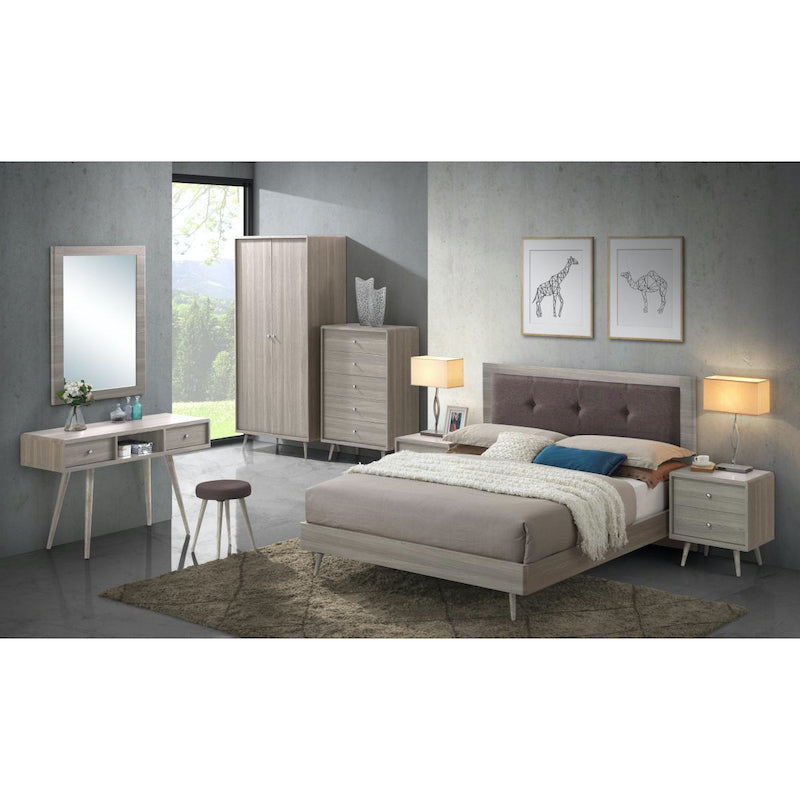 Heartlands Furniture Belvoir Double Bed Grey Oak & Mocca Fabric