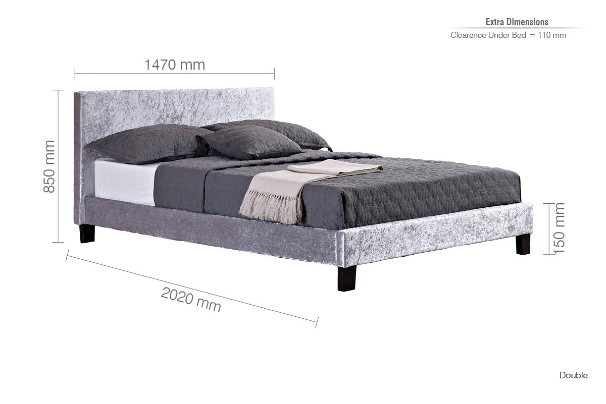 Birlea Berlin Fabric 4ft 6in Double Bed Frame, Steel Crushed Velvet