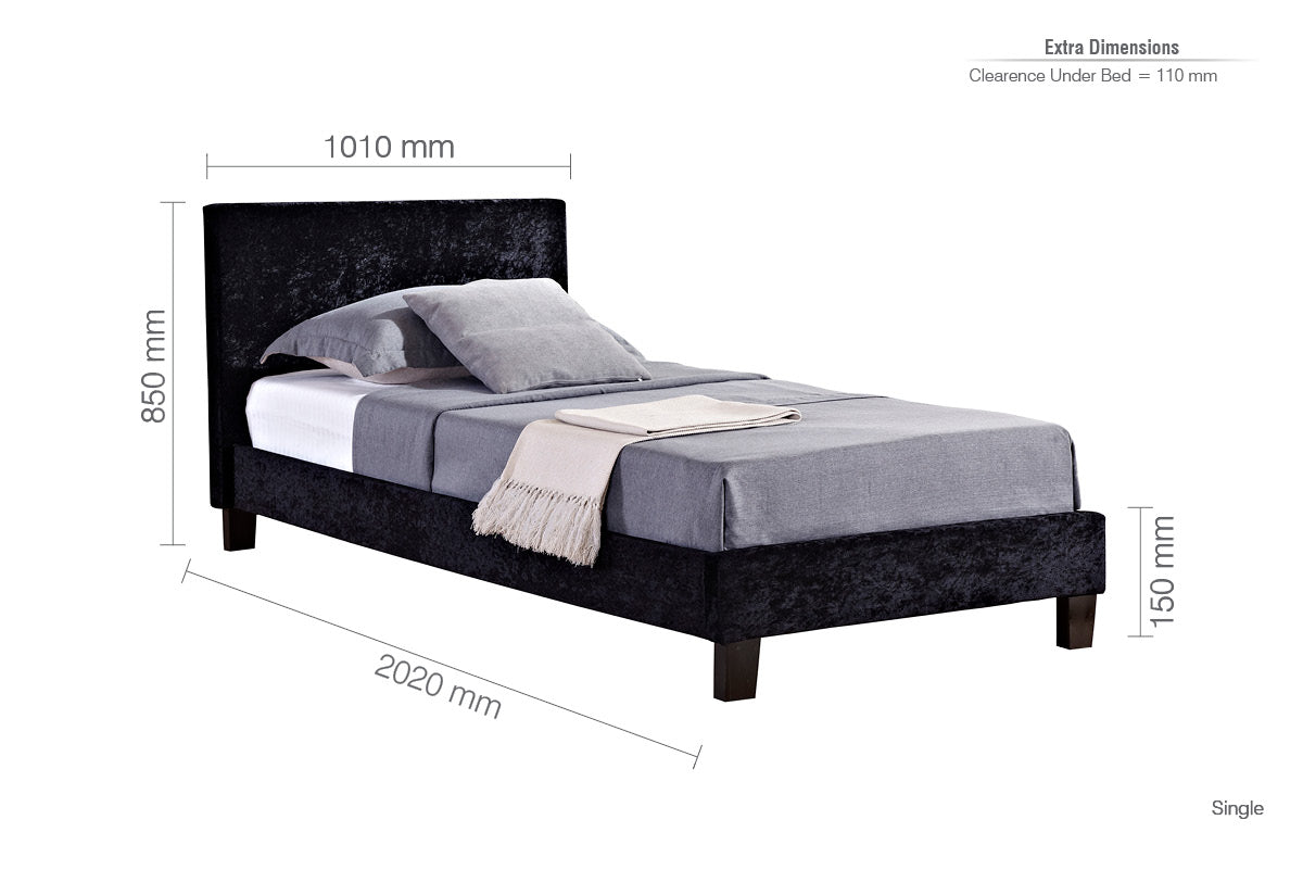 Birlea Berlin 3ft Single Bed Frame, Black Crushed Velvet