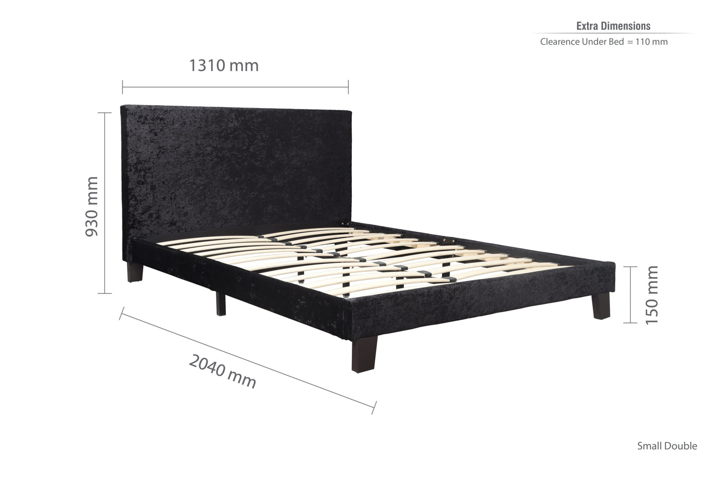 Birlea Berlin Bed 4ft Small Double Bed Frame, Black Crushed Velvet
