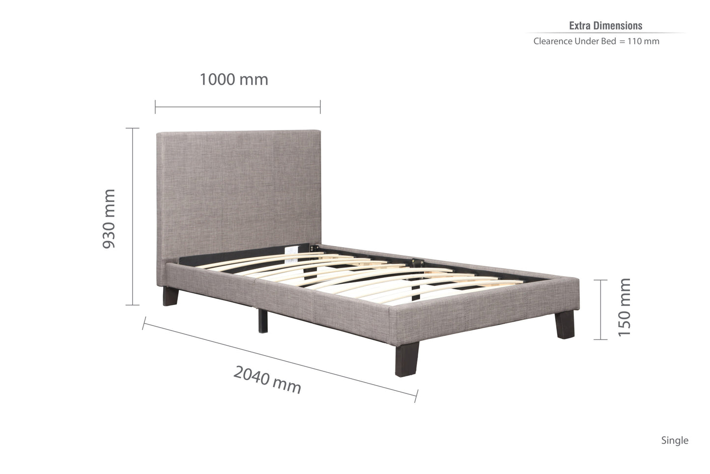 Birlea Berlin Fabric 3ft Single Bed Frame, Grey