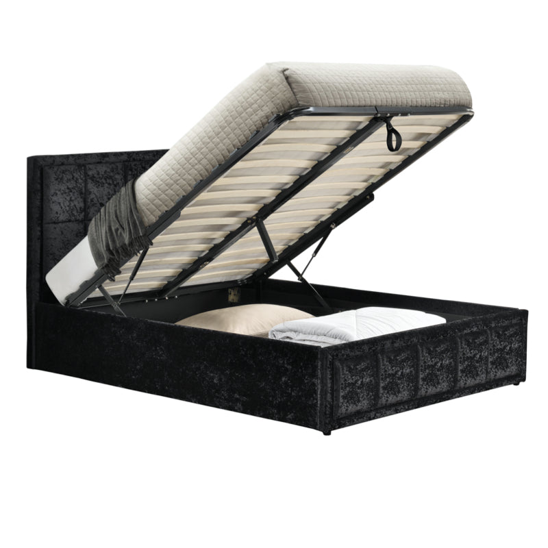 Birlea Hannover Fabric Ottoman 4ft 6in Double Bed Frame, Black Crushed Velvet
