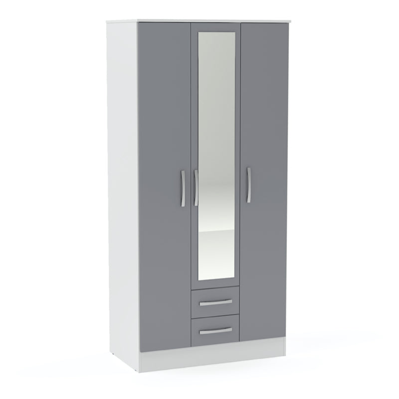 Birlea Lynx 3 Door 2 Drawer With Mirror, White & Grey