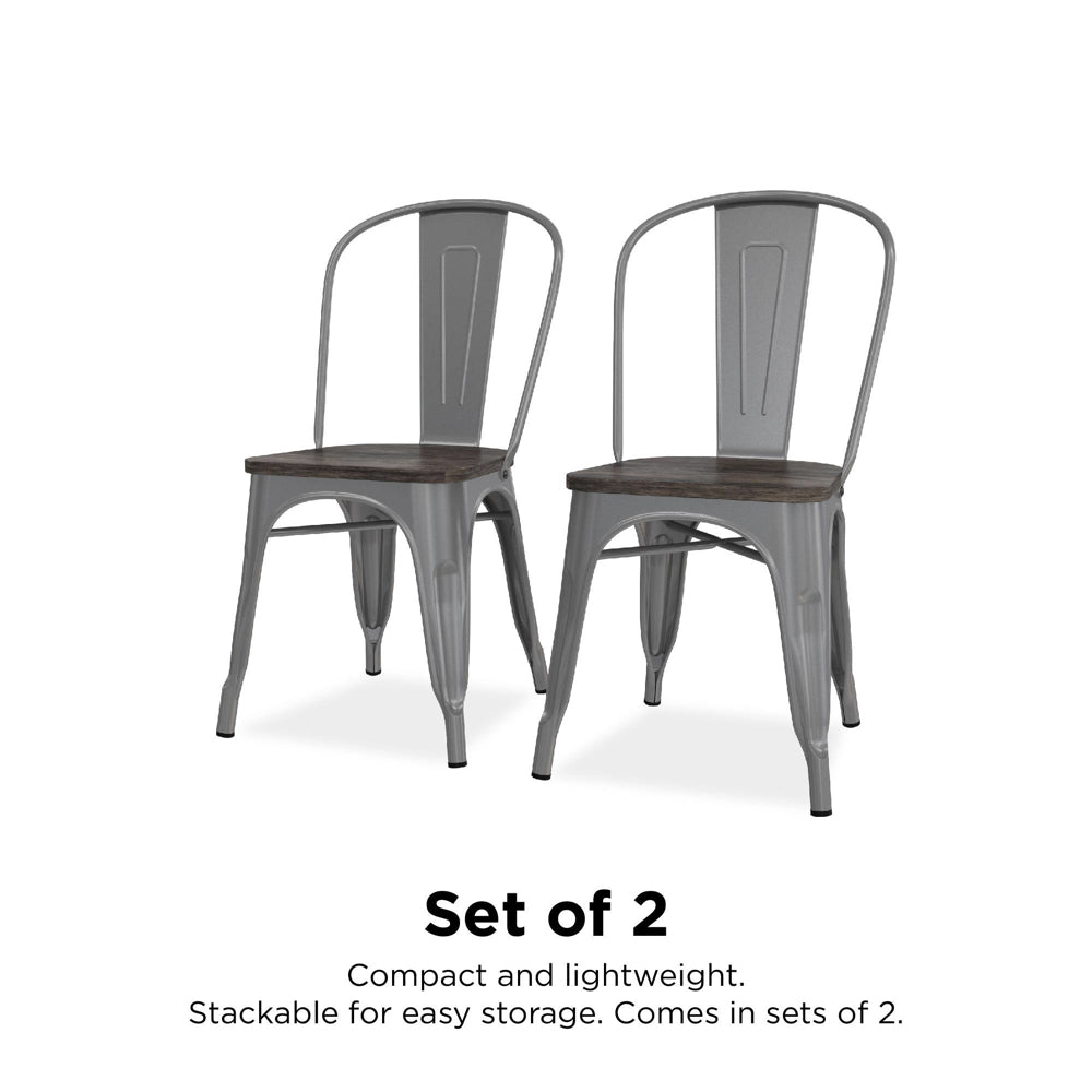 Dorel Fusion Metal Dining Chair With Wood Seat (Set Of 2), Silver
