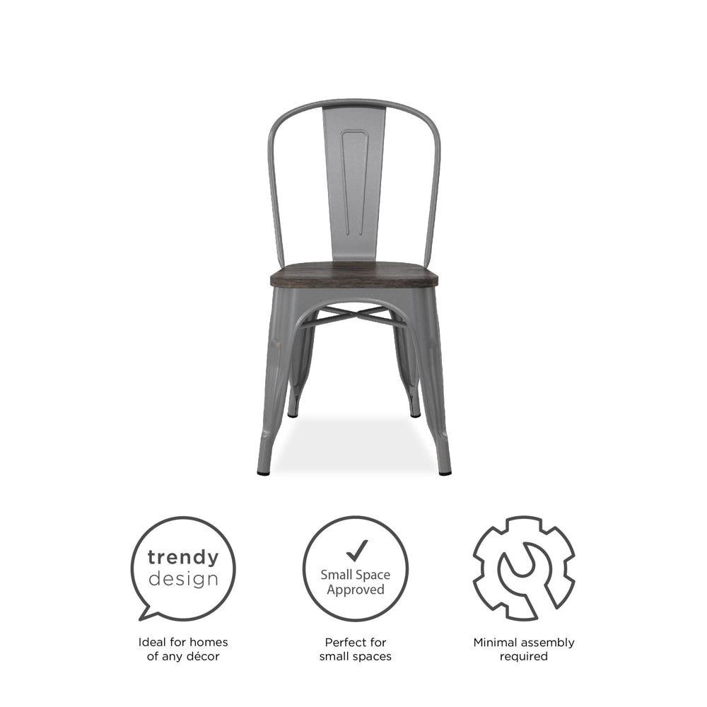 Dorel Fusion Metal Dining Chair With Wood Seat (Set Of 2), Silver