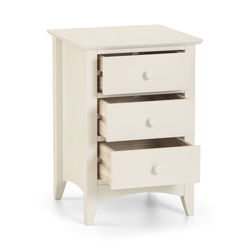 Julian Bowen Cameo 3 Drawer Bedside Table in Stone White