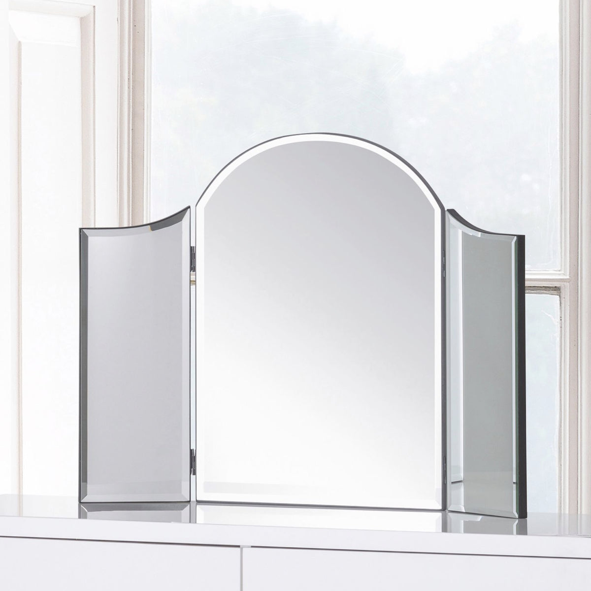 Julian Bowen, Canto Curved Dressing Table Mirror, Clear Bevelled