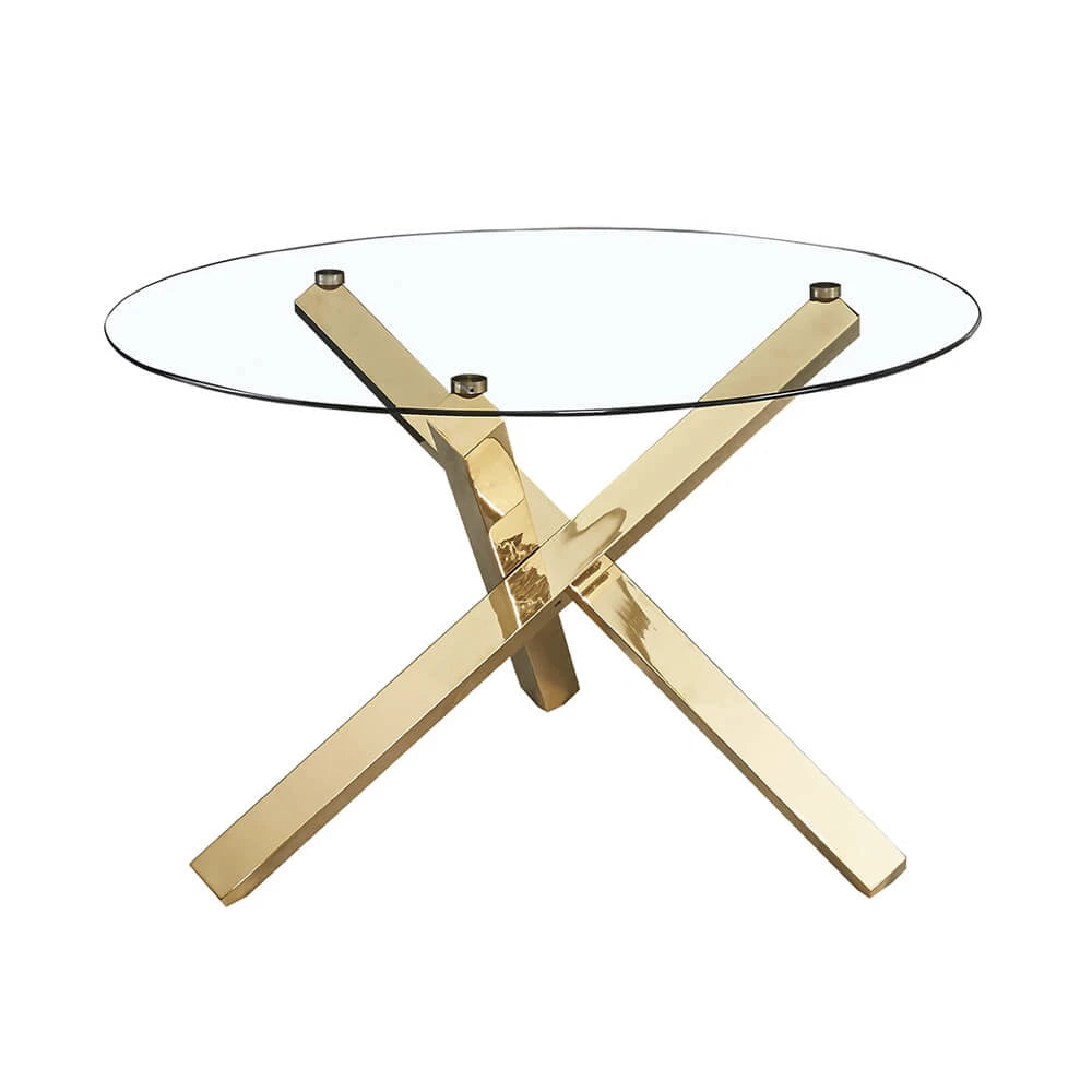 LPD Furniture Capri Dining Table Glass Top With Gold Legs, Clear