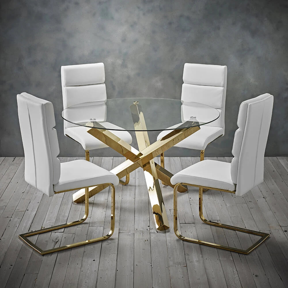 LPD Furniture Capri Dining Table Glass Top With Gold Legs, Clear