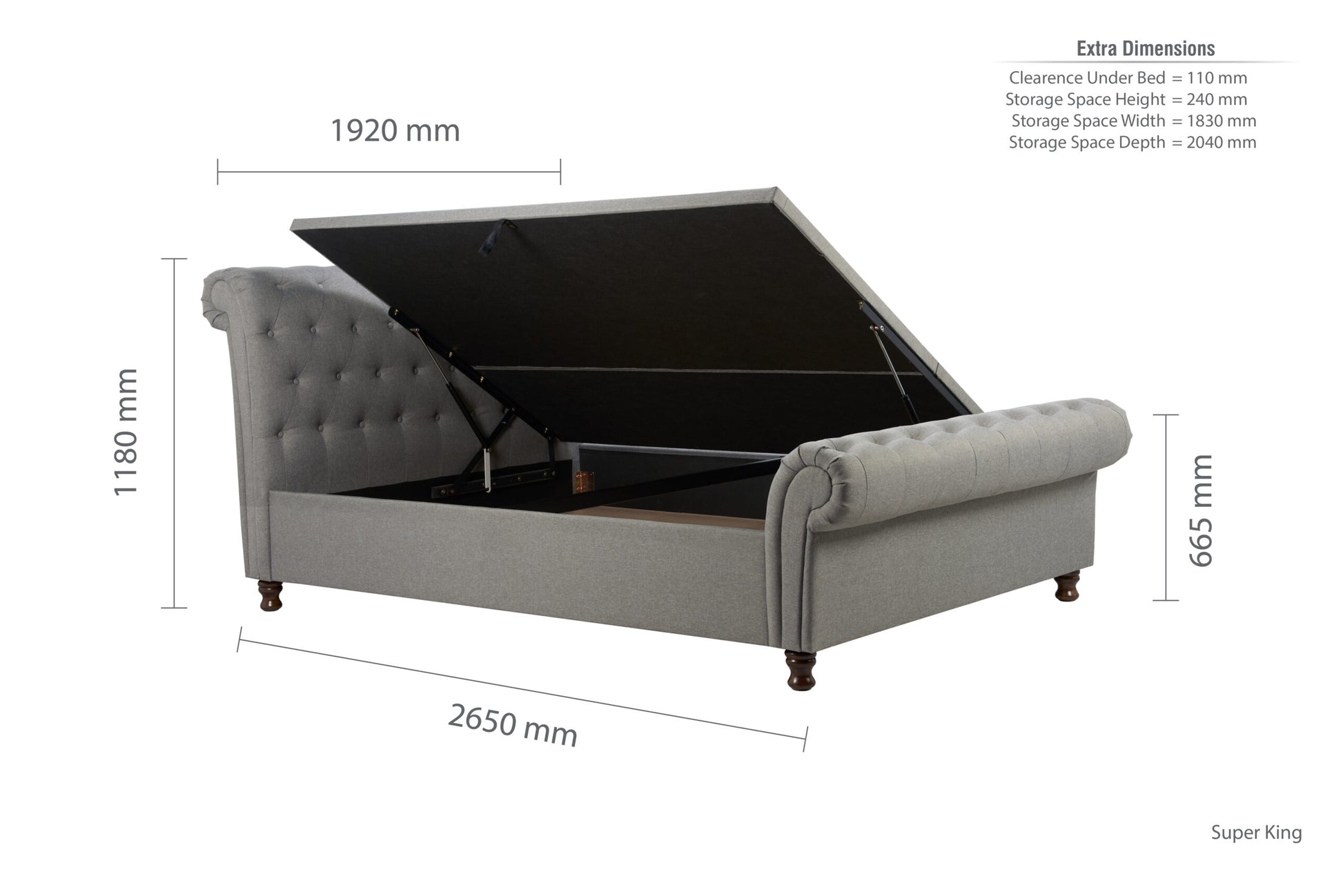 Birlea Castello Side Ottoman 6ft Super Kingsize Bed Frame, Grey